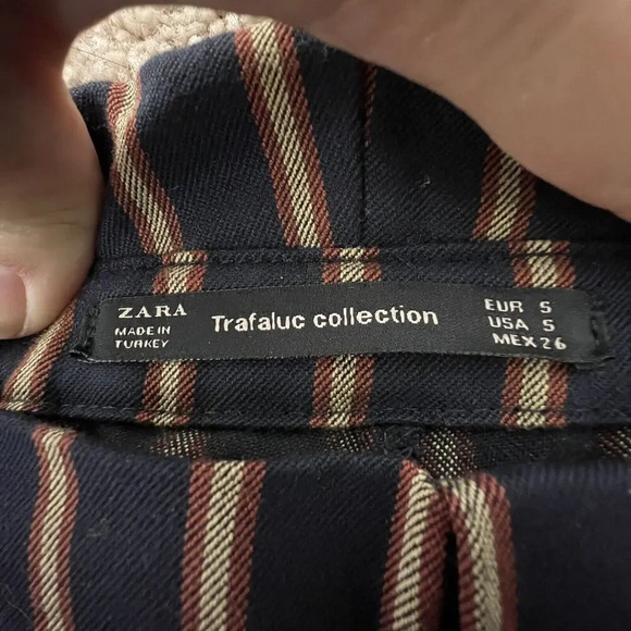 Zara Trafaluc Collection Trousers Striped Blue Paper bag Tie Tapered Leg Size 5 - Picture 6 of 9